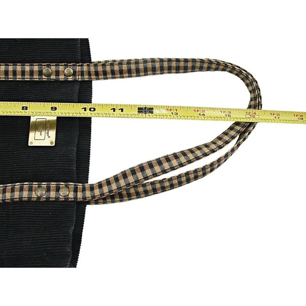 Longaberger Corduroy Plaid Tote Bag Purse Black Tan Khaki Check Homestead 9.5x10